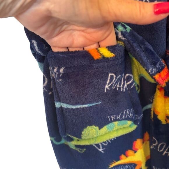 Giggling Getup Kids Dinosaur Hooded Plush Robe Blue Size L - Picture 4 of 11